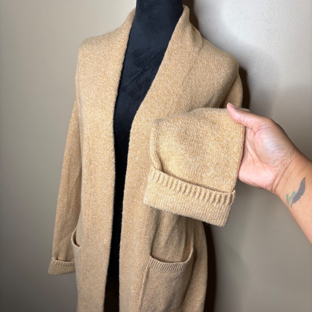 LOFT Womens Small Tan Longline Open Front Cardigan Sweater Soft Cozy